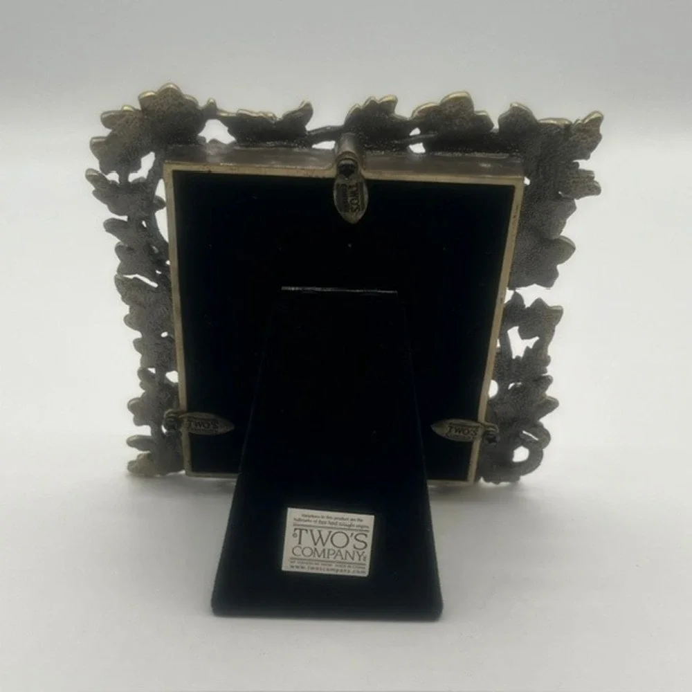 Twos Company Floral Garland Austrian Crystal Photo Frame 3x4 Enameled Bronze